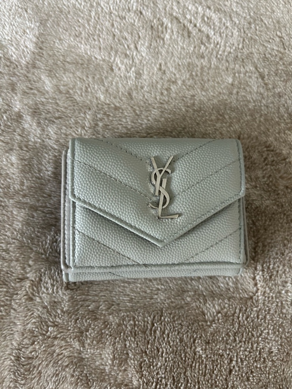 YSL Light Gray Quilted Compact Wallet